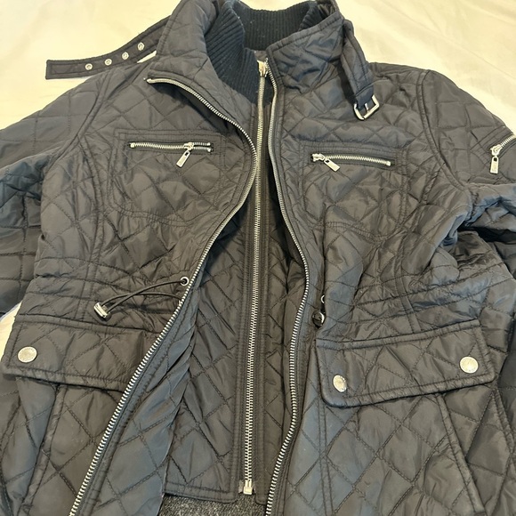 Michael Kors Petite Large Black Quilted Moto Jacket. Double Zip. Cinched Waist - Picture 9 of 16